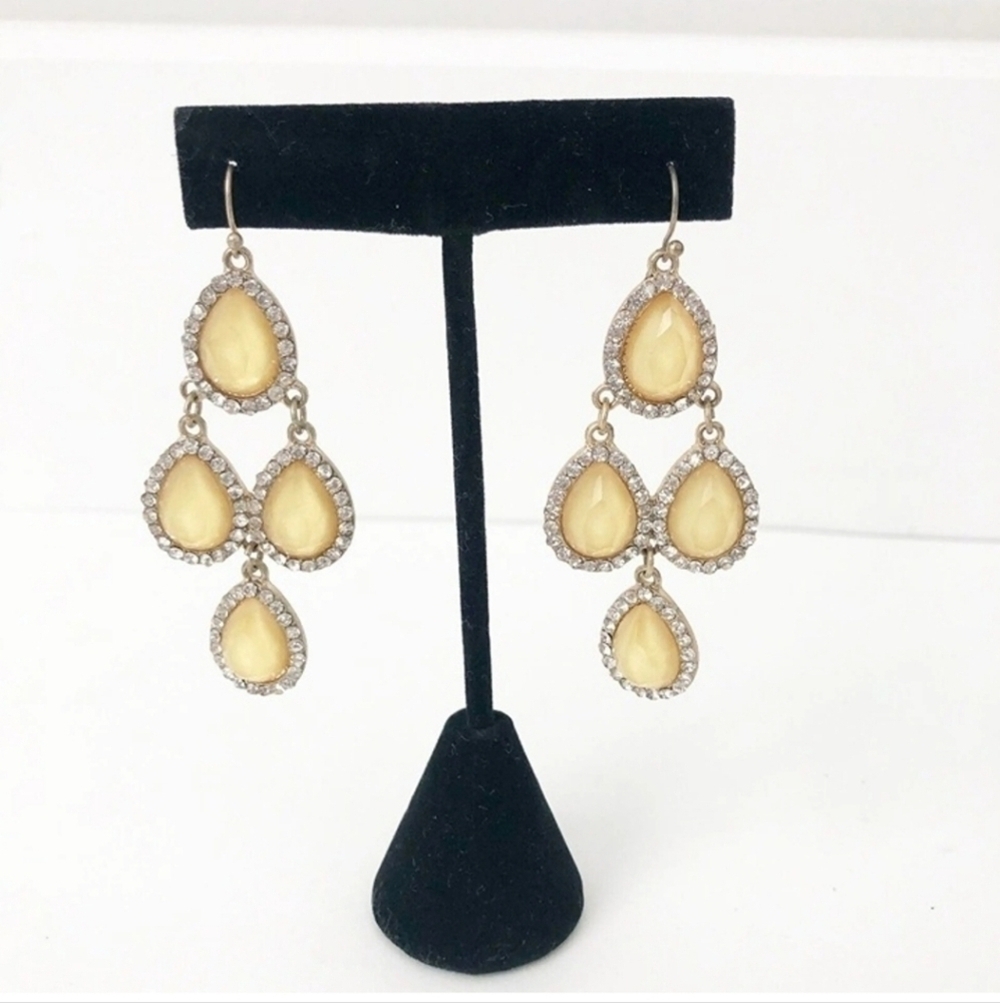 Anthropologie Chandelier Earrings Rhinestone Yellow Dangle Marquise